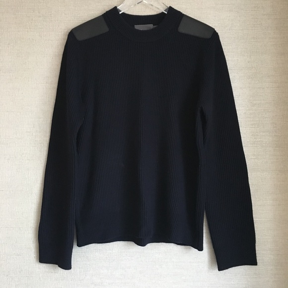 Vince Leather Shoulder Patch Crew Neck 